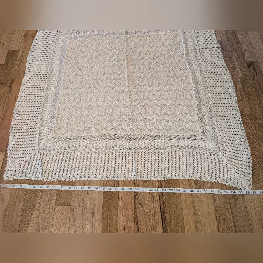 Vintage Carson Pirie Scott Cream Embroidered Baby Blanket 37x40 Belgium Acrylic